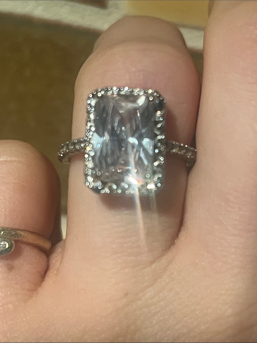 Silver Halo Emerald-Cut lab diamond ring